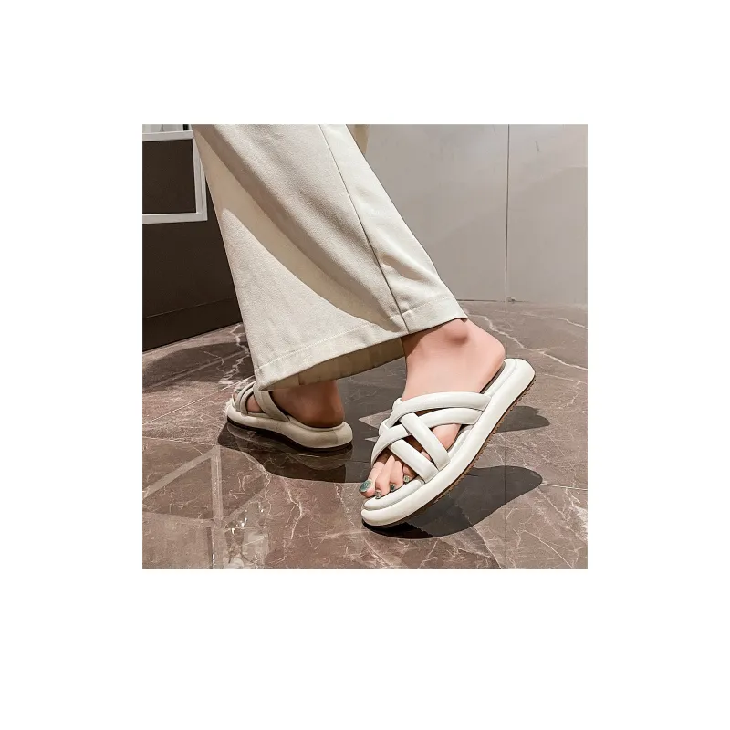 OMS Slide Slippers Women's White/Brown-2