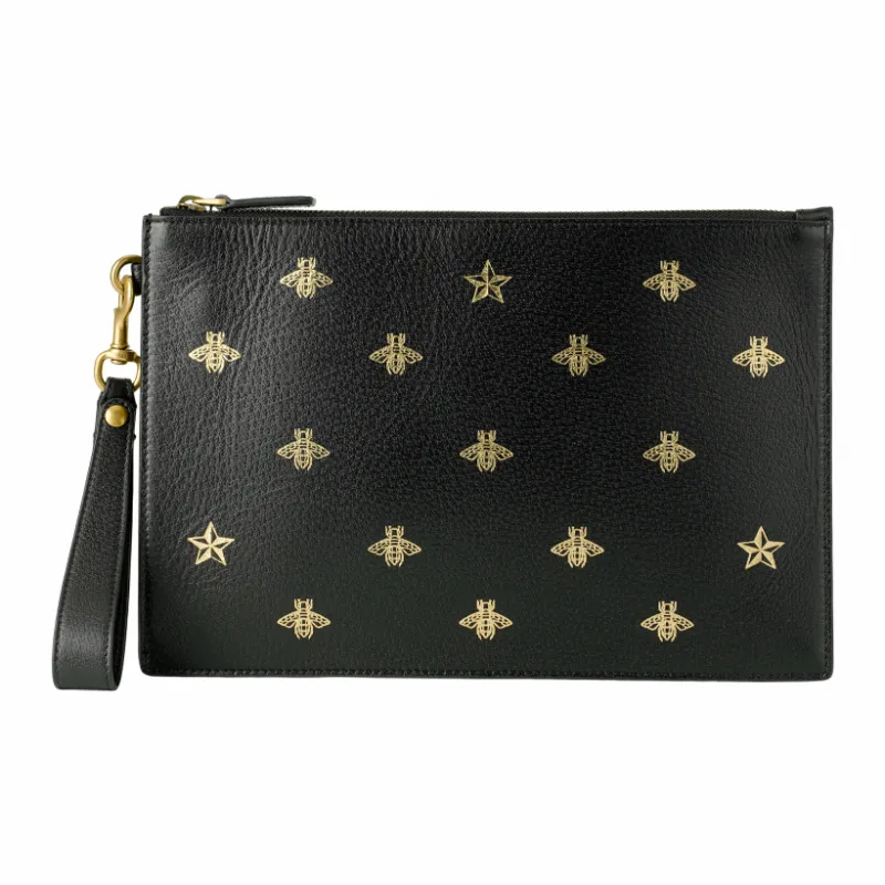 GUCCI Cow Leather Clutch Regular Men's Black-4