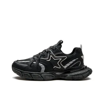 IG+GI Cushioning Slip-Resistant Breathable Coverage Lightweight Low-Top Chunky Sneakers Men's Black Silver