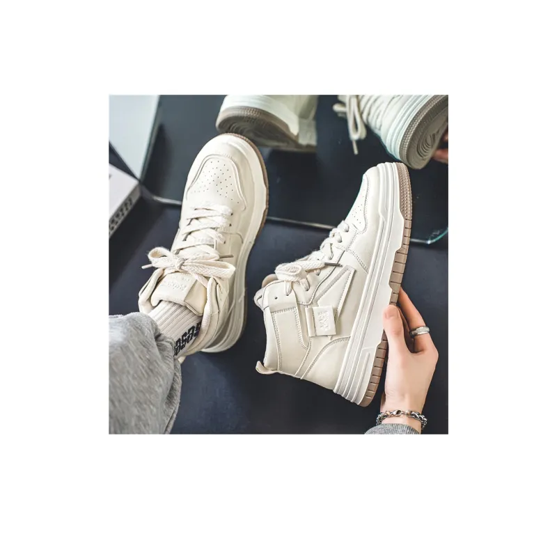 Meiretu Anti Slip Wear Resistant High Top Skateboard Shoes Men's Ecru-6