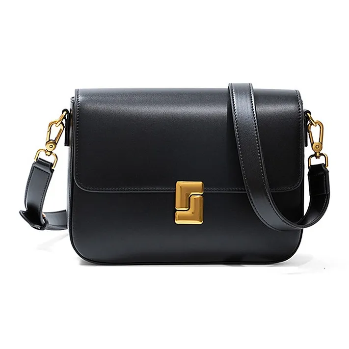 Yalu Cow Leather Shoulder Bag Crossbody Bag Women's Gold Brown/Milk Tea Beige/Black-7