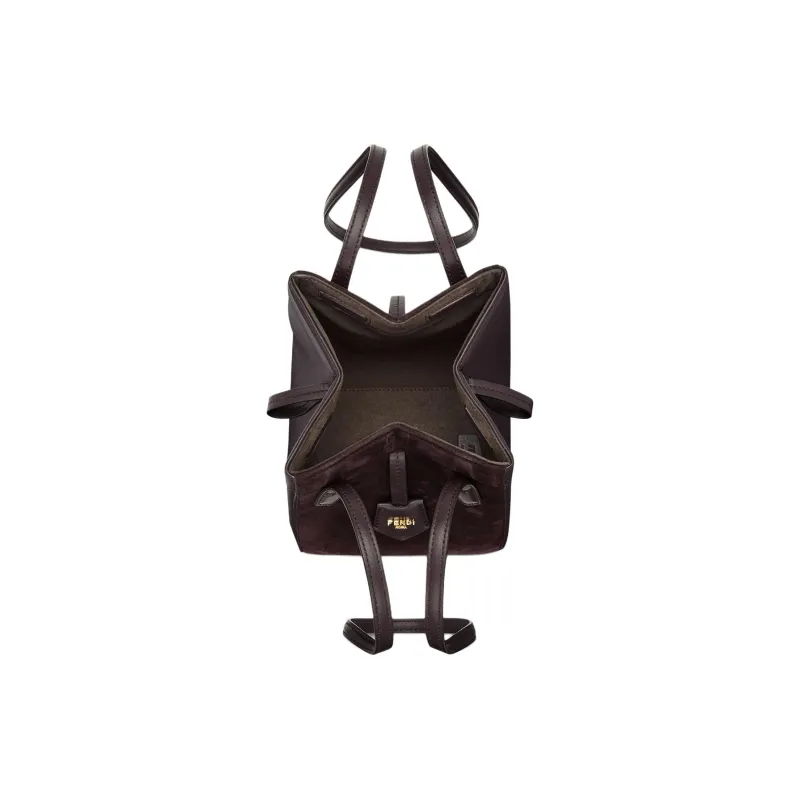 FENDI Suede Patchwork Cow Leather Bucket Bag Handbag Shoulder Bag Mini Women's Purple-4