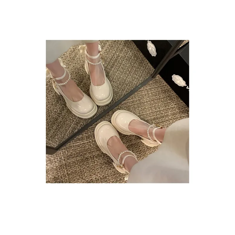 TUOPIN Chunky Heel High Heels 6.5cm Women's Beige-15
