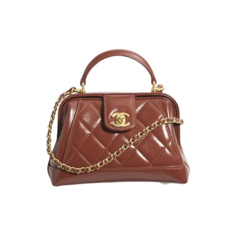 CHANEL Lambskin Handbag, Shoulder Bag, Doctor Bag Women's Brown-0