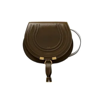 Chloe Marcie Shiny Leather Cow Leather Saddle Bag Crossbody Shoulder Bag Small Size Women's Dark Khaki