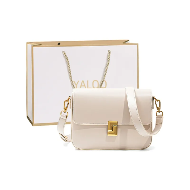 Yalu Cow Leather Shoulder Bag Crossbody Bag Women's Gold Brown/Milk Tea Beige/Black-3