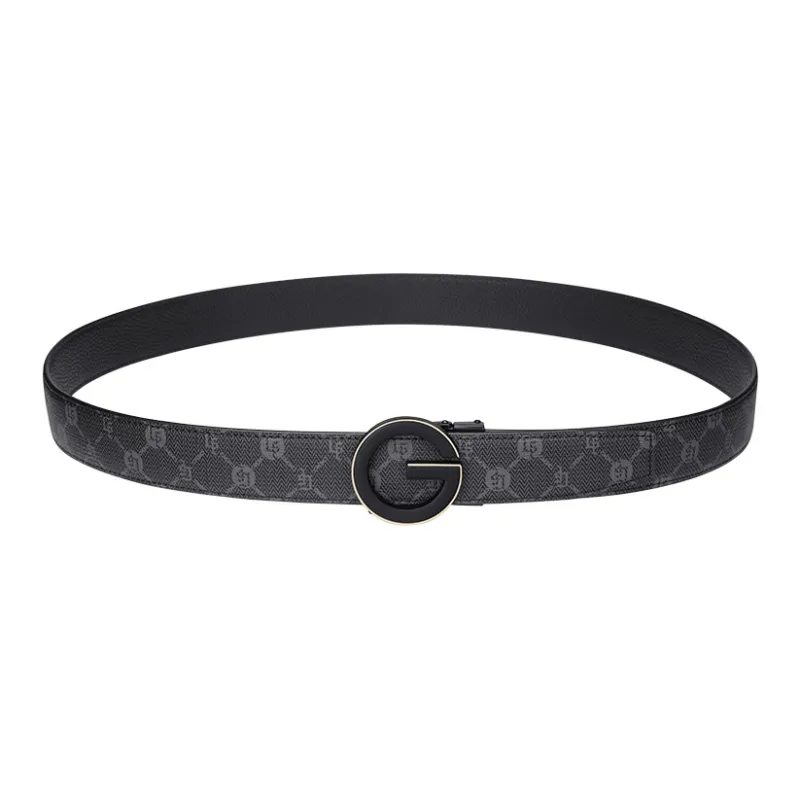 GOLF PVC With Cow Leather Belts Men's Mist Black Gold Width 3.5cm-8