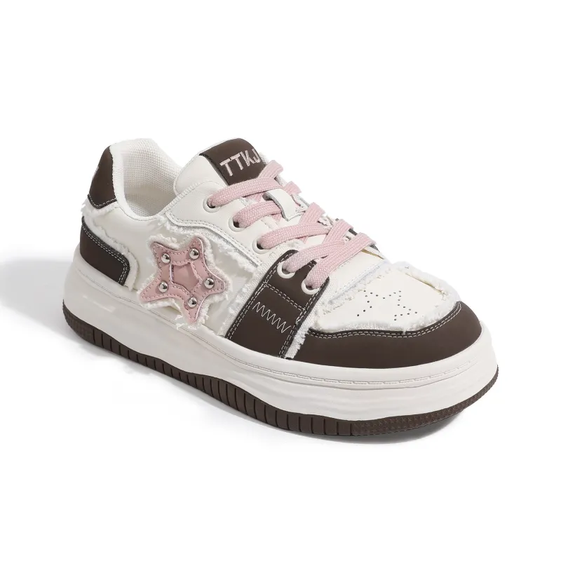 TTKJ Coverage Cushioning Wear Resistant Height Increasing Low Top Skateboard Shoes Women's Pink Brown-2