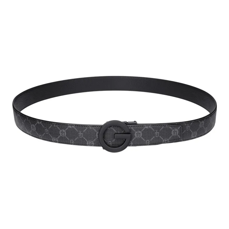 GOLF PVC With Cow Leather Belts Men's Mist Black Gold Width 3.5cm-3