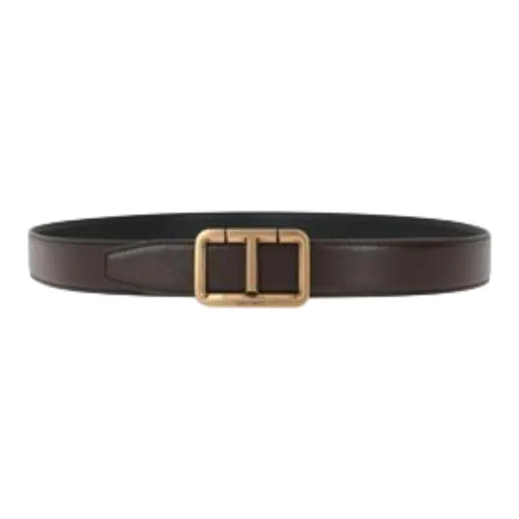 TOM FORD Badge Design Pin Buckle Calfskin Leather Belts Men's Brown Width: 3CM-1