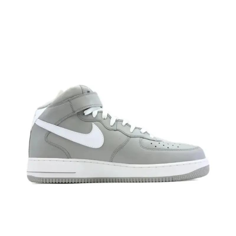 Nike Air Force 1 Cushioned Slip-Resistant Abrasion-Resistant Mid-Top Basketball Shoes Men's Gray-1
