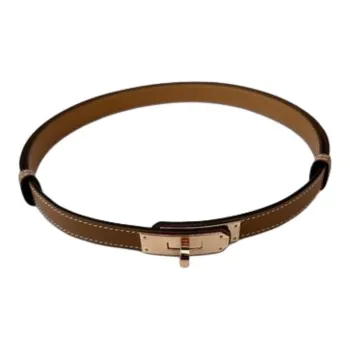 HERMES Solid Color Design Calfskin Leather Belts Women's Light Brown Width 1.8CM