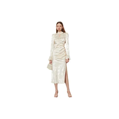 DPLAY Long-Sleeved Dresses Women's Cream Apricot Rose