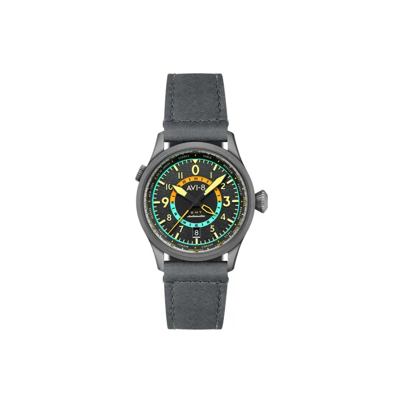 AVI 8 FLYBOY Collection Wrist Watch Automatic Mechanical Movement Genuine Leather Strap Gray Dial Men's Watches-1