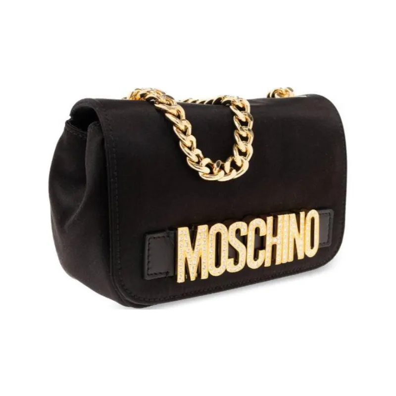 MOSCHINO Viscose Blended Velvet Crossbody Bag Shoulder Bag Women's Black-1