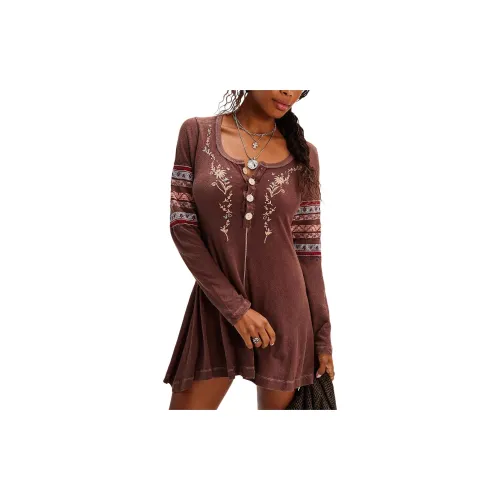 FREE PEOPLE Long-Sleeved Dresses Women's Bitter Chocolate