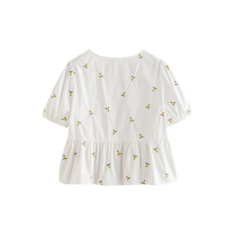 Initial Language Shirt Women's White Base Yellow Flower-1