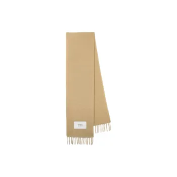 Maison Kitsune Logo Patch Fringed Knit Scarf