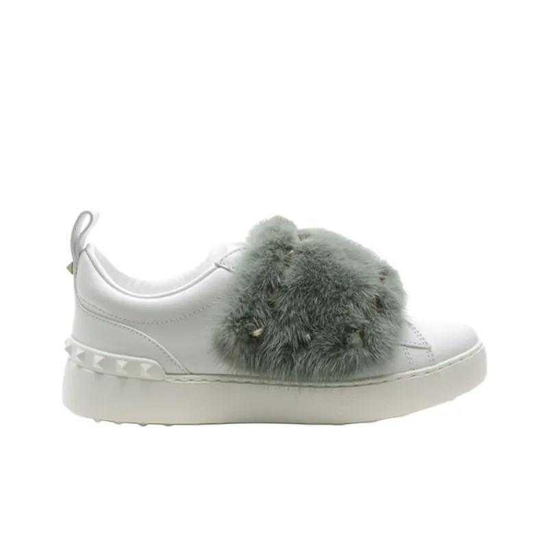Valentino Rockstud Low Top Skateboard Shoes Women's White-1