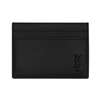 SAINT LAURENT Cow Leather Card Clip Card Holder Men's Black