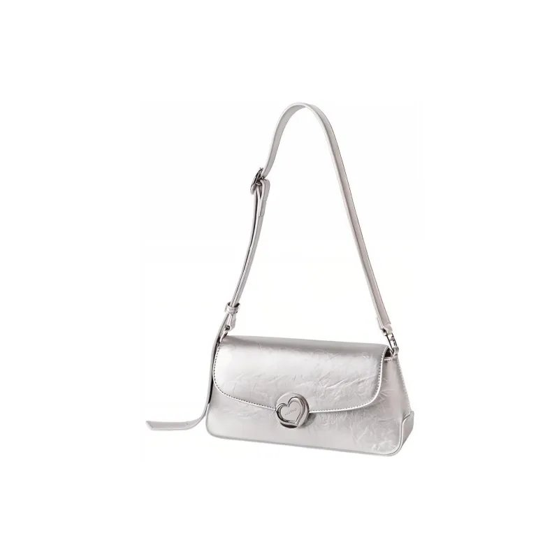 ONE TIME Synthetic Leather Handbag, Shoulder Bag, Crossbody Bag Regular Women's Metallic Silver/Black-2