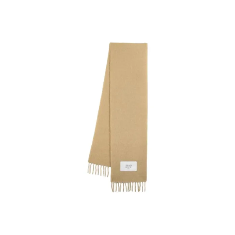 Maison Kitsune Logo Patch Fringed Knit Scarf-2
