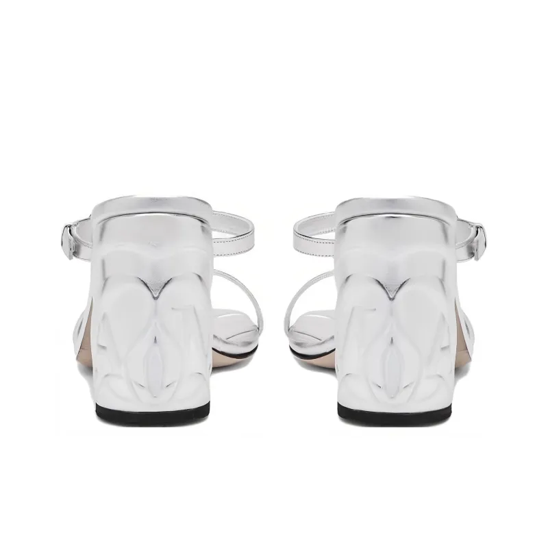 Alexander McQueen Metallic Leather Sandals 'Silver' Women's-4