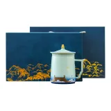 Coarse Pottery Palace of Osmanthus and Palace of Orchids Mug-Sapphire Blue+Lunsan Gift Box Shopping Bag (Blue)-Small