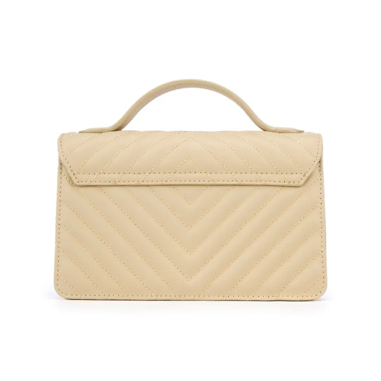 ELLE Leather Patchwork With Synthetic Leather One Shoulder Handbag Small Size Women's Camel/Black-2