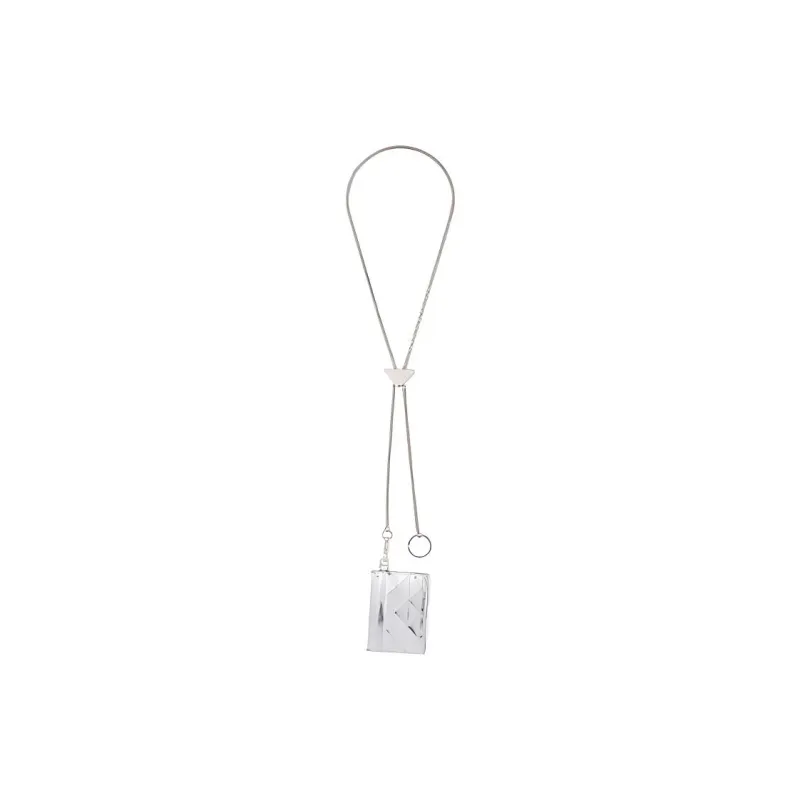 PRADA Shiny Leather Coin Purse Card Clip Necklace Pouch Men's Silver-1