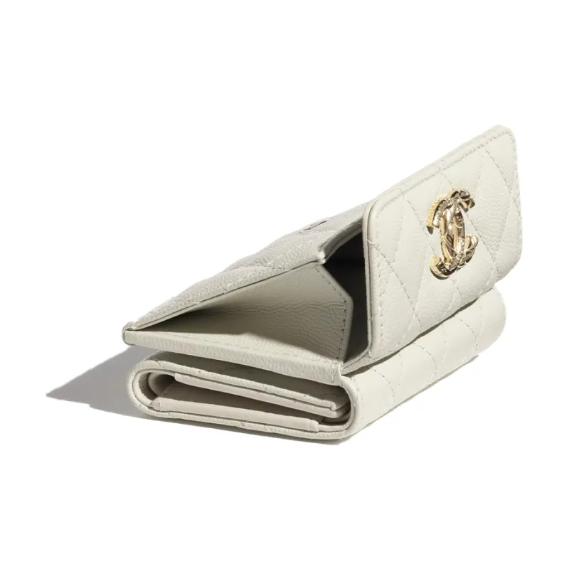 CHANEL Grained Shiny Calfskin Wallet Small Size Women's Light Gray-2