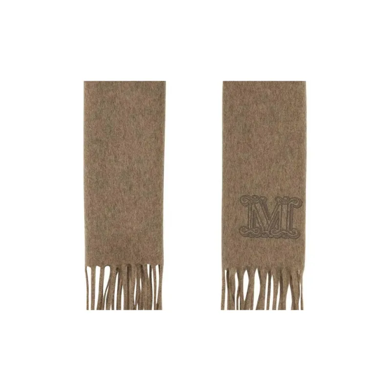MaxMara Logo Embroidered Fringed Edge Scarf-1