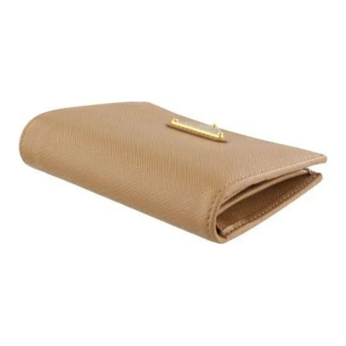 PRADA Leather Wallet Women's Beige-4