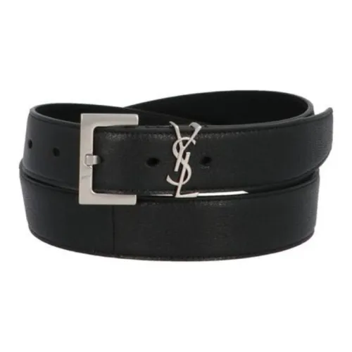SAINT LAURENT Cassandre Logo Emblem Leather Leather suedes Men's Black Width: 3cm