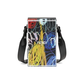 FENDI Leather Box Bag Cell Phone Pouch Shoulder Bag Crossbody Bag Men's Black & Multicolor