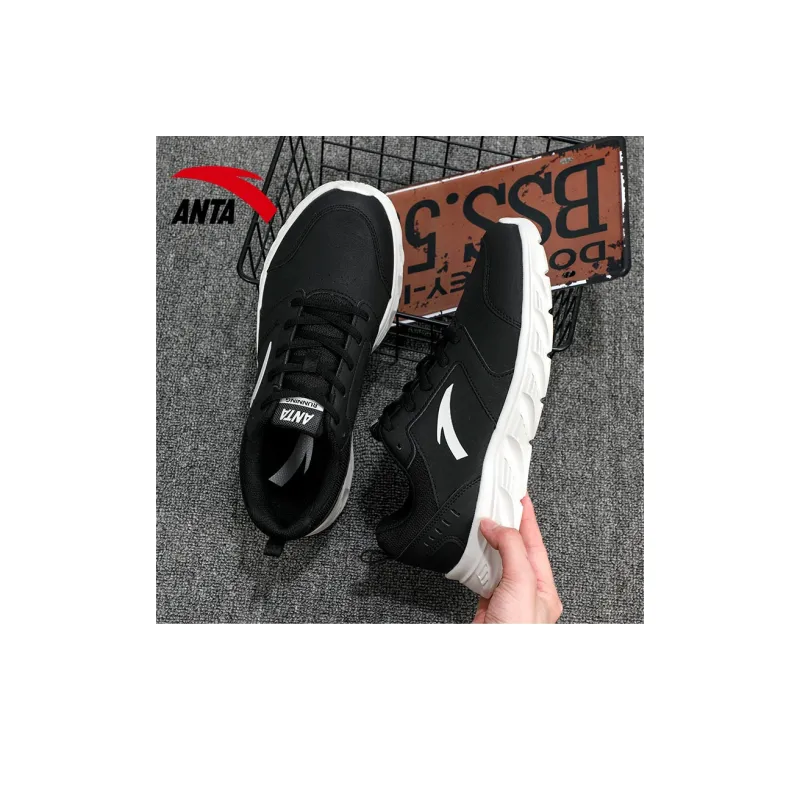 Anta Running Collection Wear Resistant Low Top Running Shoes Men's Black White-6