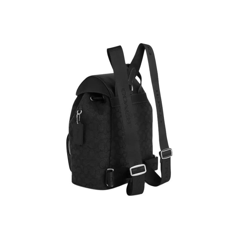 COACH Jacquard With Calfskin Backpack Tubas Women's Black & Silver-1