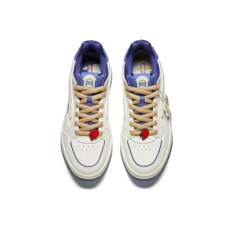 POP MART x Anta Molly Anti Slip Wear Resistant Low Top Skateboard Shoes Men's White Blue-3