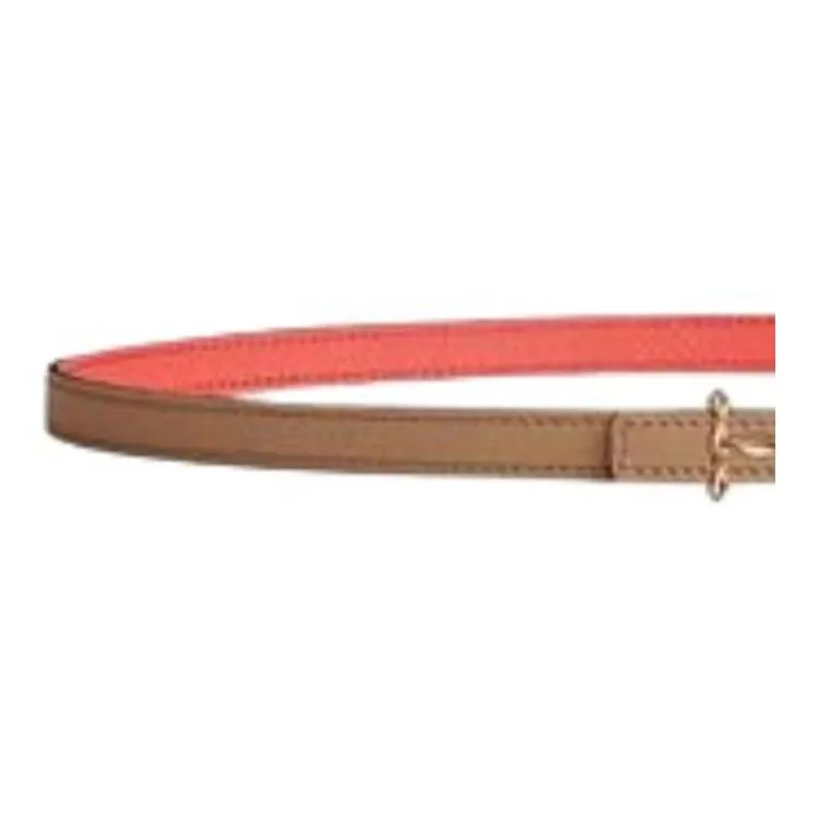 HERMES Logo Identification Metal Leather Belts Women's Brown/Orange Width 1.3CM-2