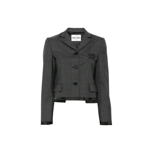 MIU MIU Tartan Print Cropped Jacket 'Slate Grey'