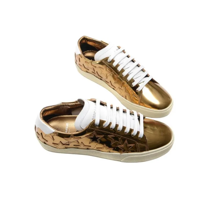 SAINT LAURENT Low Top Skateboard Shoes Women's Gold-3