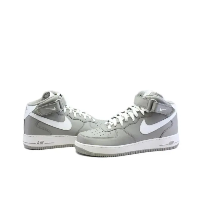 Nike Air Force 1 Cushioned Slip-Resistant Abrasion-Resistant Mid-Top Basketball Shoes Men's Gray-2