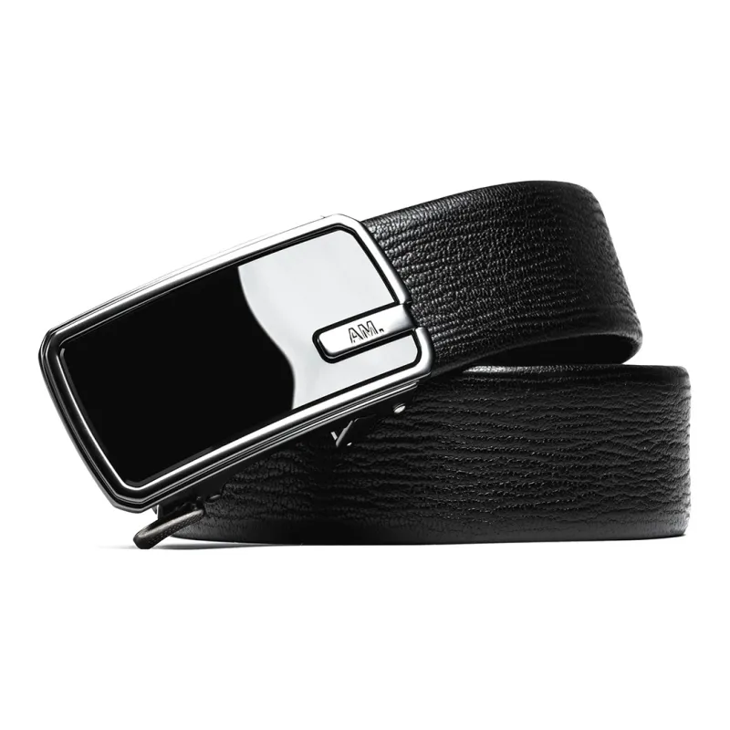 Anthony Miles Zinc Alloy First Layer Of Cowhide Leather Belts Men's Black 3.5cm-1