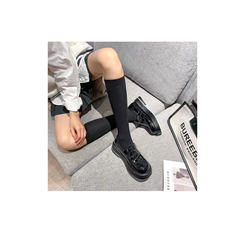 Wonderful Couple Loafers 5cm Women's Black-6
