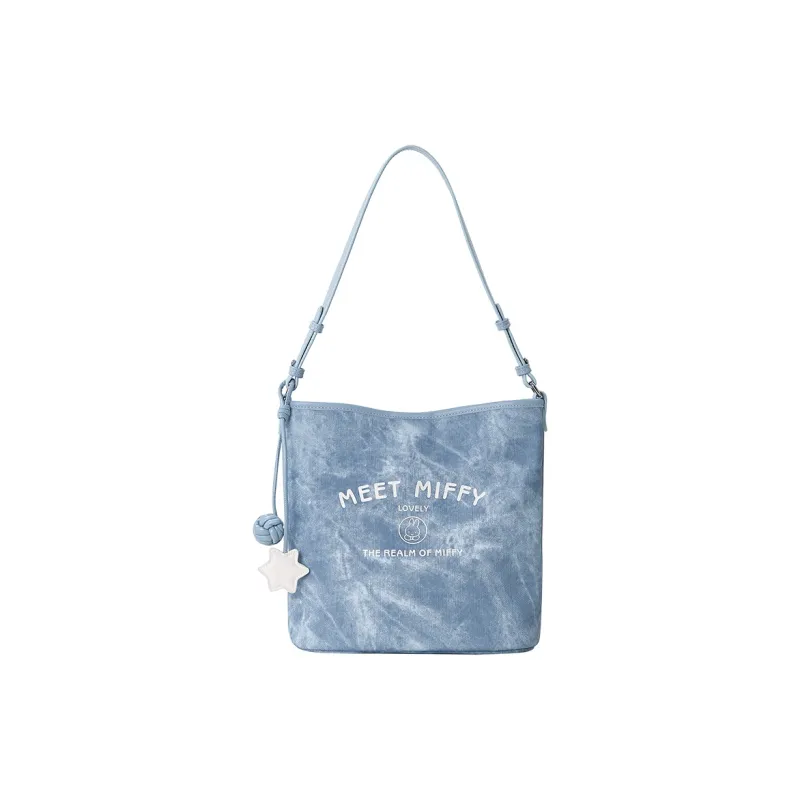 Miffy Synthetic Leather Shoulder Bag Medium Size Women's Ecru/Light Blue-9