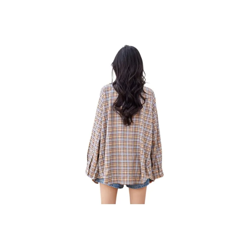 La Chapelle Shirt Women's Blue Brown Plaid-0