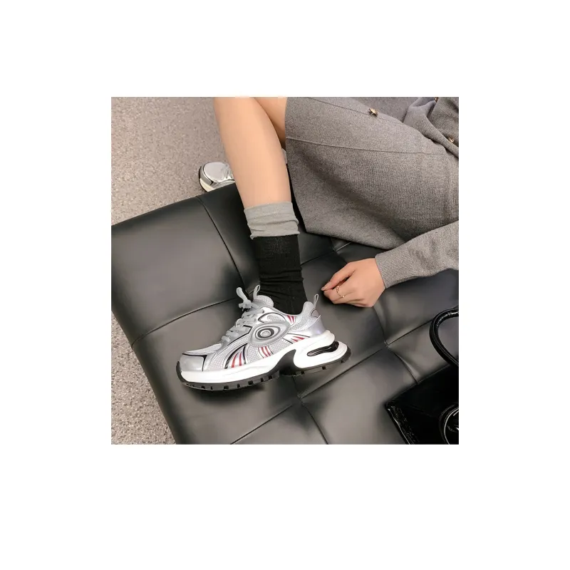 MIS. DANNY Abrasion Resistant Low Top Chunky Sneakers Women's Silver-1