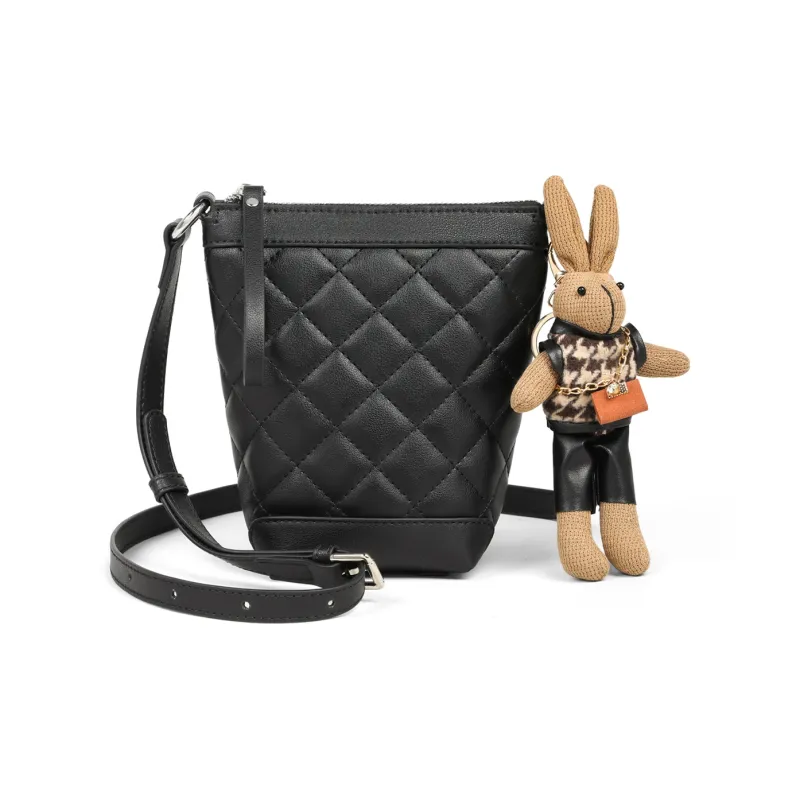 COMELY Cow Leather Patchwork Synthetic Leather Bucket Bags Shoulder Bag Crossbody Bag Small Size Women's White/Black-5