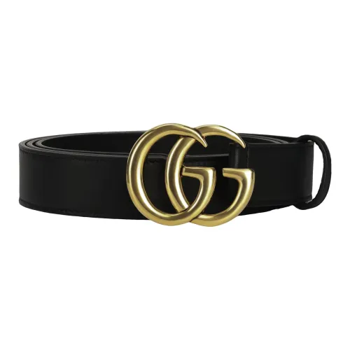 GUCCI Double G Brass Buckle Leather Belt Antique Brass Buckle 1 Width Black