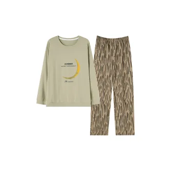 MADALLO Pajama Set Spring And Fall Women's Gray Green Moon